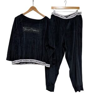 Juicy Couture Womens 2X Black Velour Rhinestone Logo Pajama Set Joggers Soft
